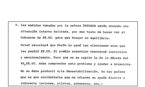 Detalle de documento que relataba el encuentro de Galtieri con Haig